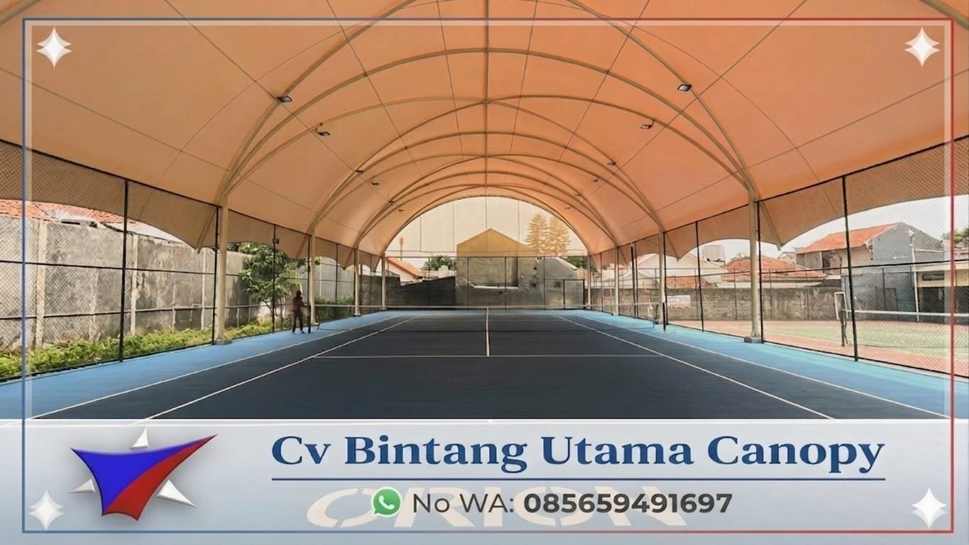 Pemasangan Kanopi Membran Beji Minimalis untuk atap lapangan olahraga Padel dan fasilitas komersial